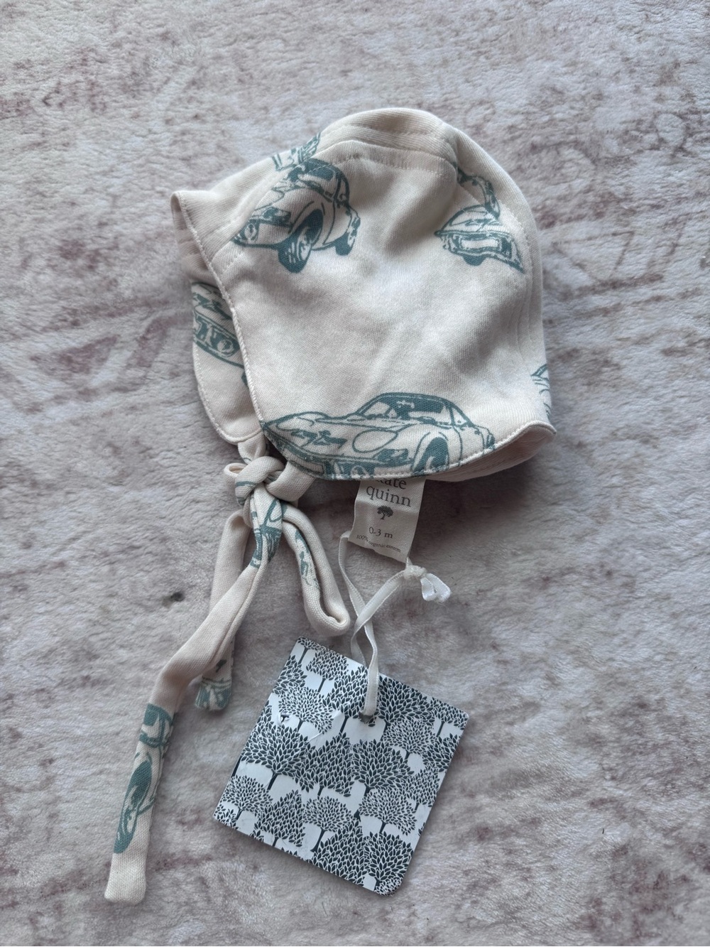 Kate Quinn organic cotton flight hat baby boy Bonnet classic cars 0-3m nwt